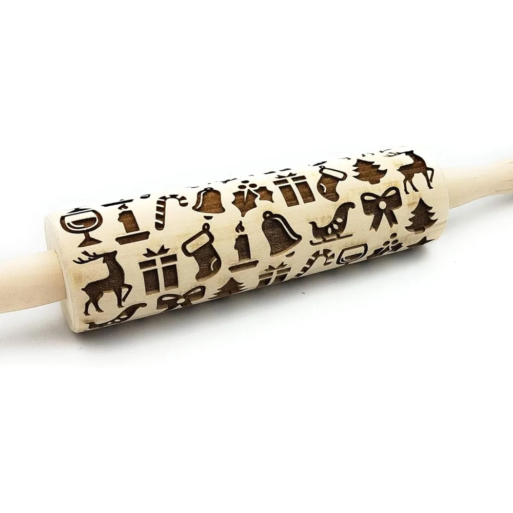 

Скалка с тиснением рождественского печенья и праздничным дизайном