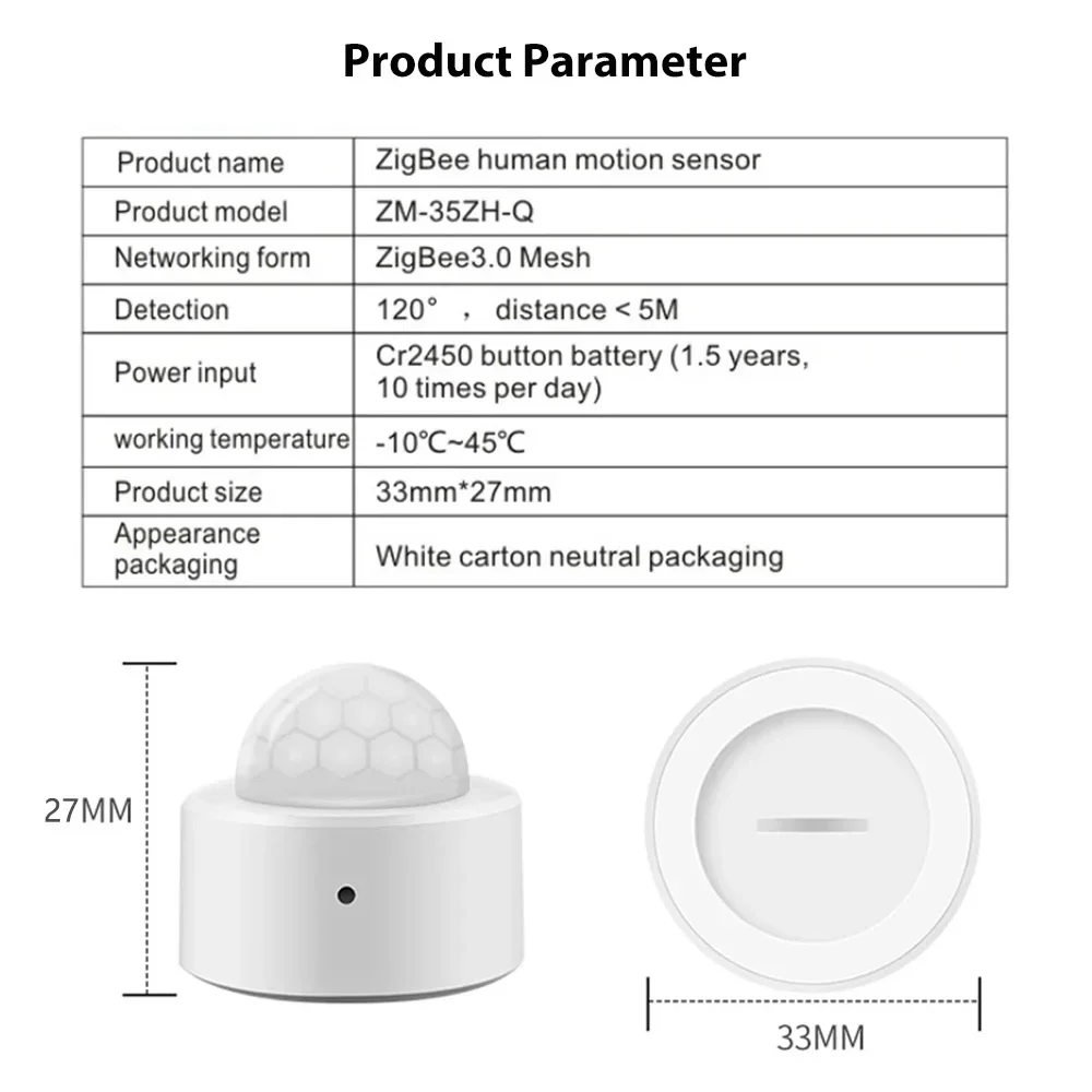 iHseno Tuya Zigbee Human Motion Sensor Smart Home Mini PIR Motion Sensor Infrared Detector Security Smart Life Works With Alexa