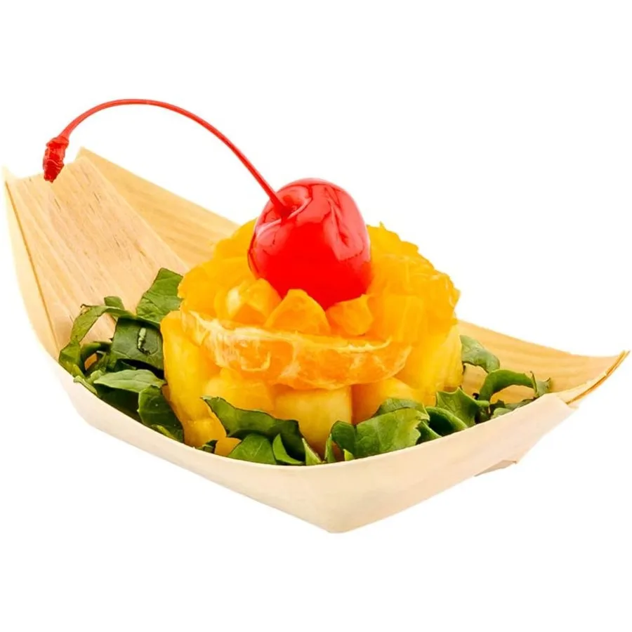 

4,5 x 2,5-дюймовая лодка для еды 200, бамбуковая лодка-дисплей, прочный маленький бамбуковый сервировочный поднос для праздников, свадебных банкетов или знаменитостей