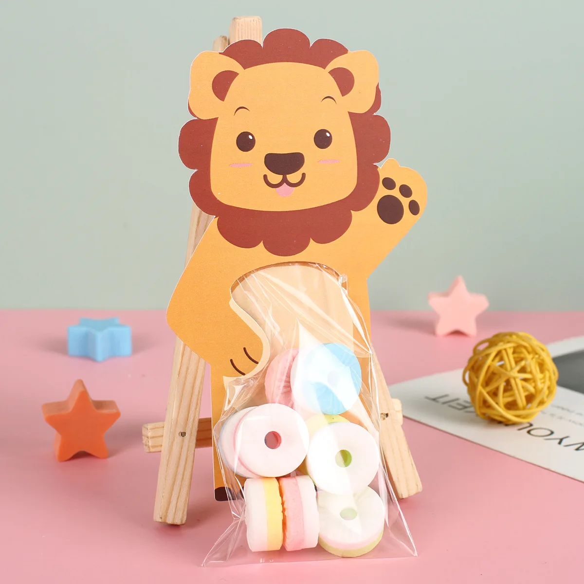 10pcs Cute Animal Gift Bags Candy Bags Baby Shower Birthday Party Cookie Bags Bear Fox Lion Candy Box Woodland Safari Party Gift