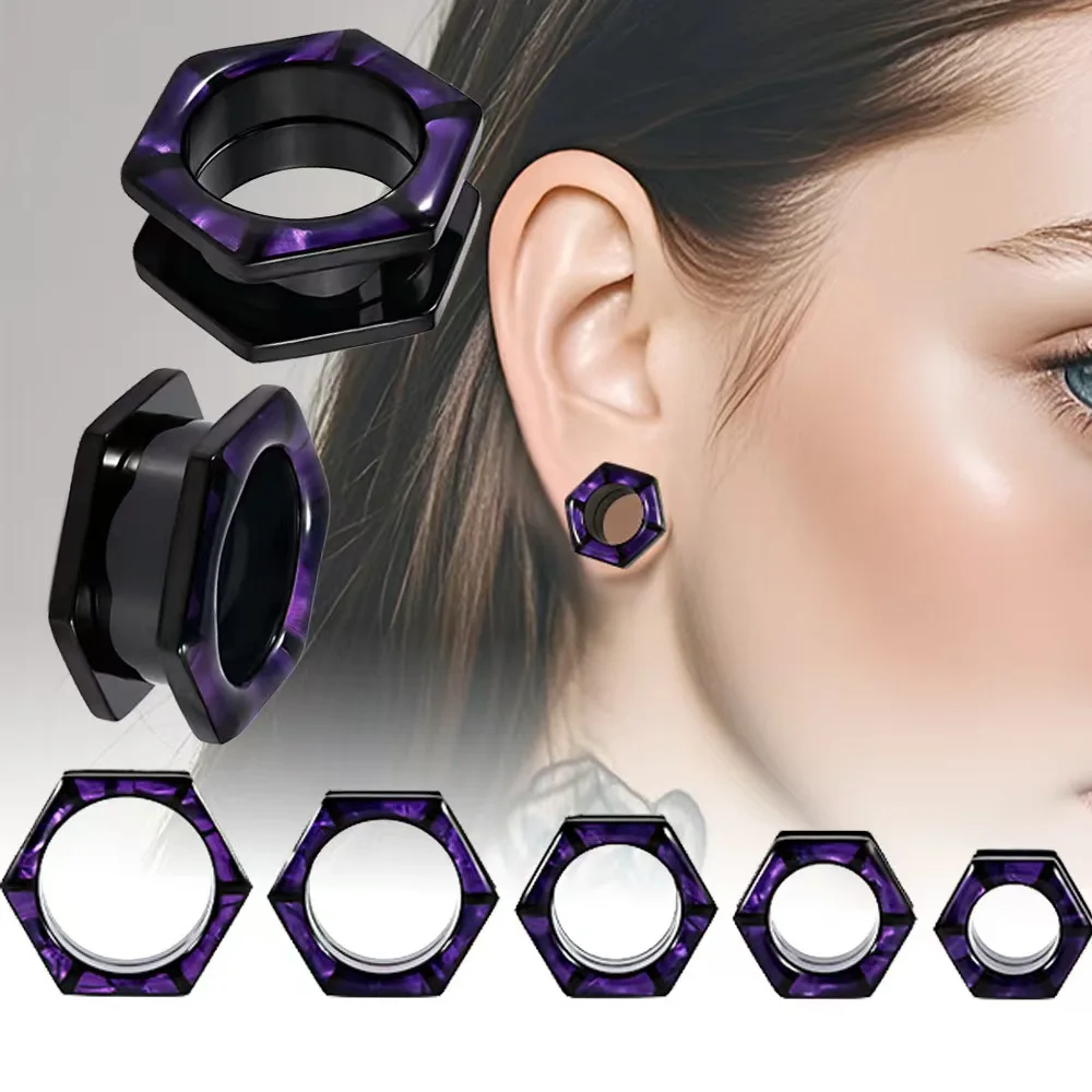 

2PCS Stainless Steel Shell Internally Threaded Hollow Ear Plugs Tunnel Gauge Stretching Expander Body Piercing Jewelry
