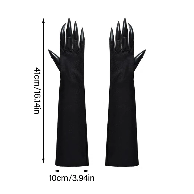 1Pair Long Nail Gloves Halloween Cosplay Ghost Claw Gloves Fashionable Personality Solid Color Mittens Stage Performance Props