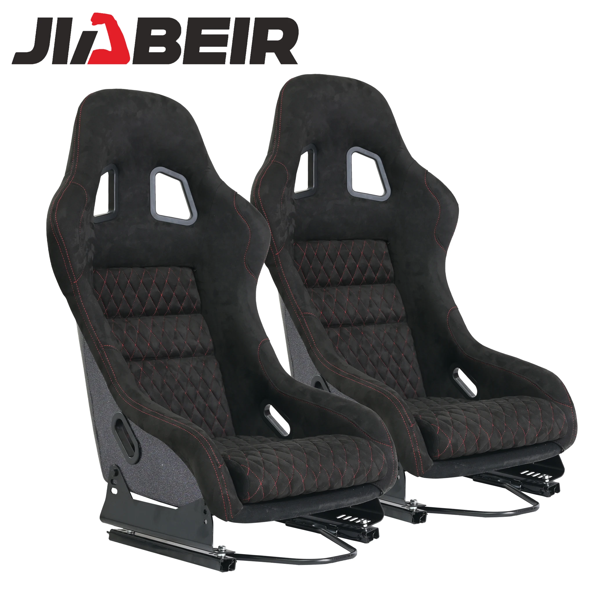 1022BB Adjustable Red Stitching Glitter Back Car Vehicle Sport Simulator Universal SIM Bucket Racing Fiberglass Seats