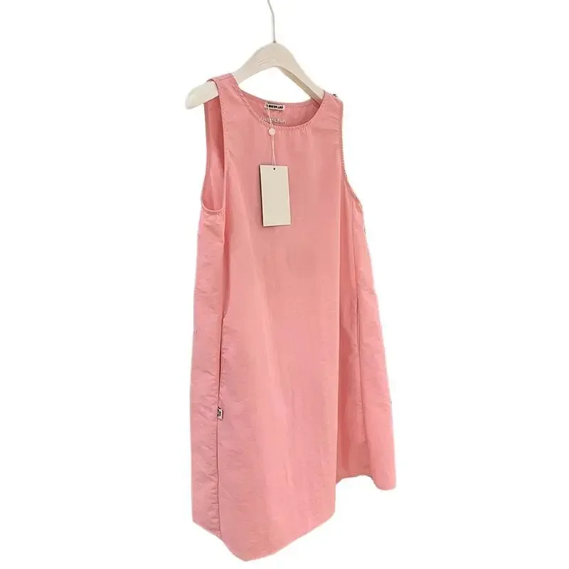 2025 Nowa wiosna różowa sukienka mini na co dzień dla kobiet O Neck bez rękawów sukienka w kształcie litery A oddychająca luźna kamizelka mini odzież damska