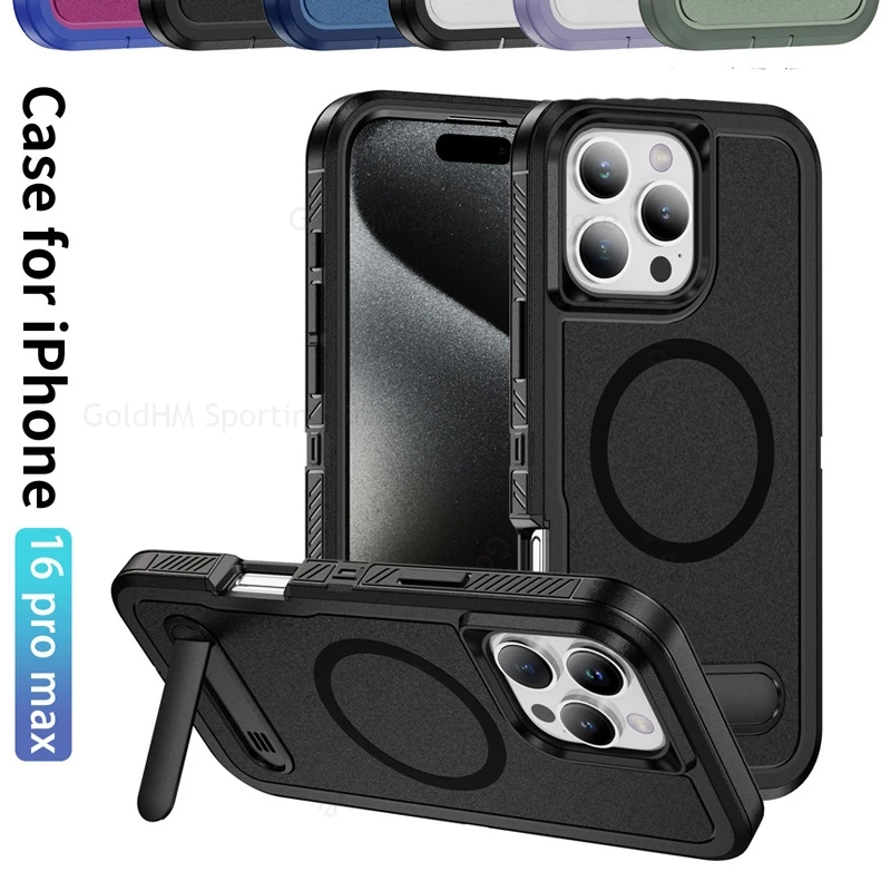 

Heavy Duty Shockproof Armor Case For Apple 17 Pro Max For Magsafe Magnetic Kickstand Cover For iPhone 17 Air 16 15 14 13 Pro Max