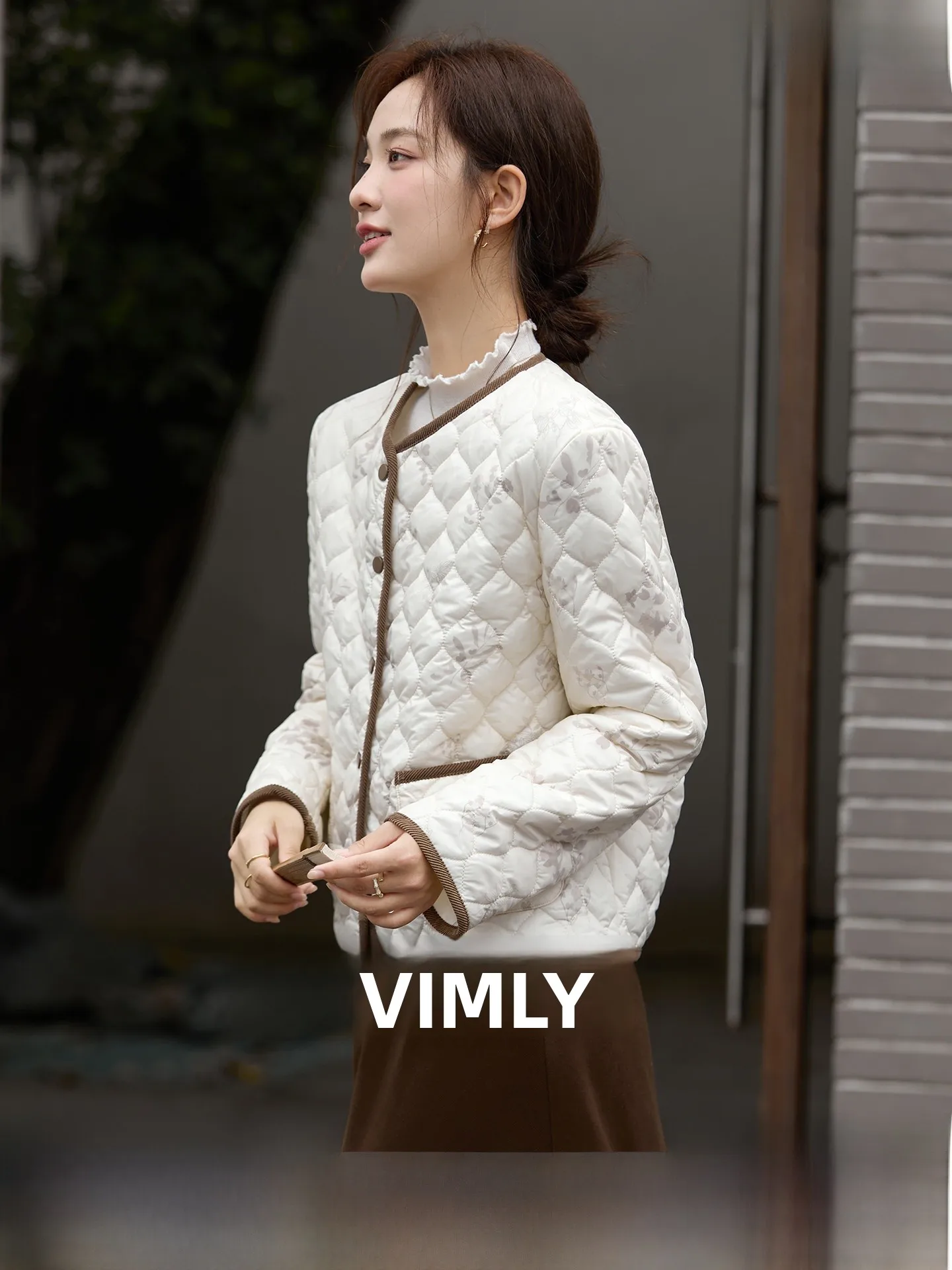 

Lightweight Fce Lined ort Cotton Jaet Women Spring Autumn Plaid Print Splicing Outerwear Top Ele Simple Sle