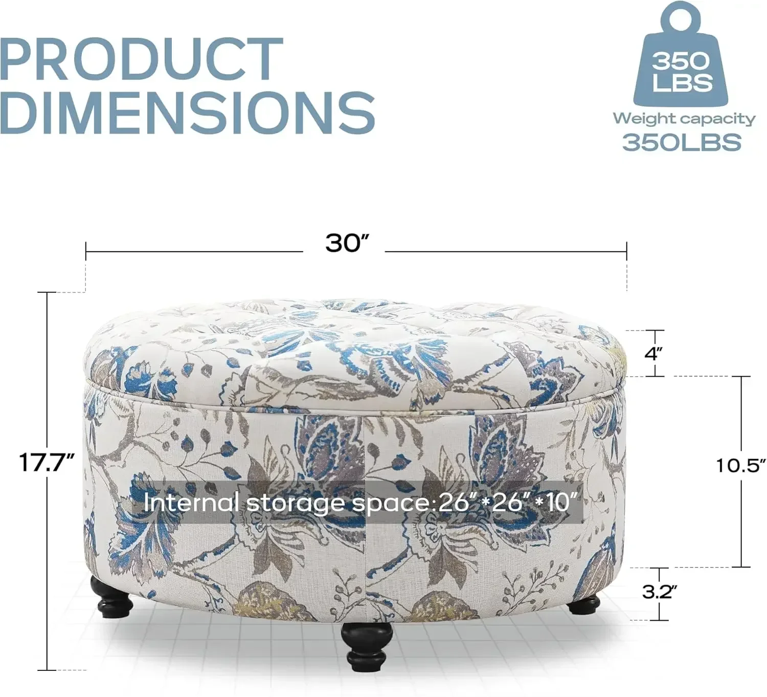 [سعر مخفض، حار بيع! ] مسند تخزين دائري مقاس 30 بوصة، طاولة قهوة معنقدة بأزرار حديثة مع سطح قابل للإزالة، منجدة