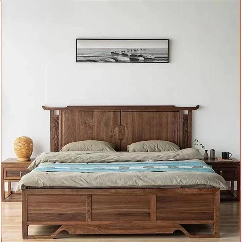 Cherry wood North American black walnut new Chinese pure solid wood 1.8m furniture 1.5m double bed retro bed white oak