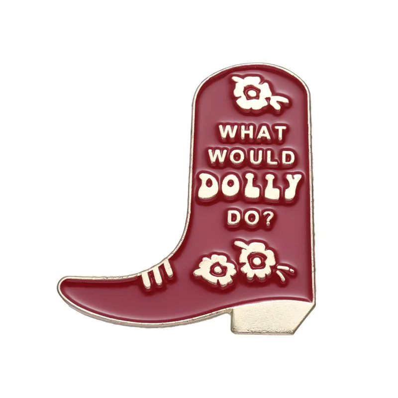 Creative cowboy boots style badges Personality Red boots English letters Metal pins Accessory wholesale gift to friend