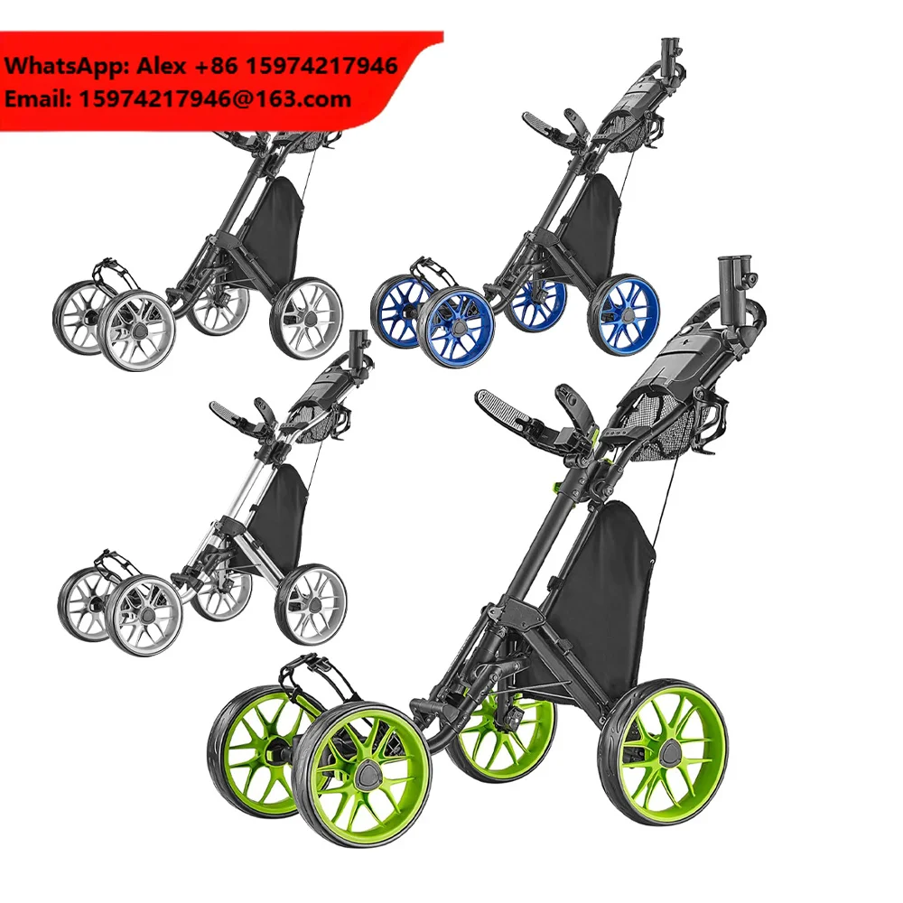 Low MOQ Foldable Hand Design Golf Trolley Cart 4 Wheels Golf Push Cart Trolley With Umbrella Holder