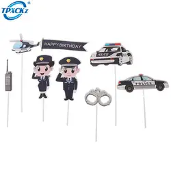 7Pcs/lot Police Cake Toppers Policeman Plane Handcuffs Call Machine Decoration Happy Birthday Party Kids Boy Girl