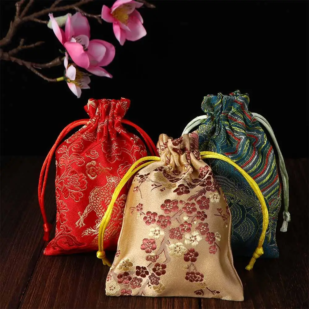 

Favour Mini Embroidered Wedding Gift Party Storage Bag Jewelry Packaging Bag Pouch Satin