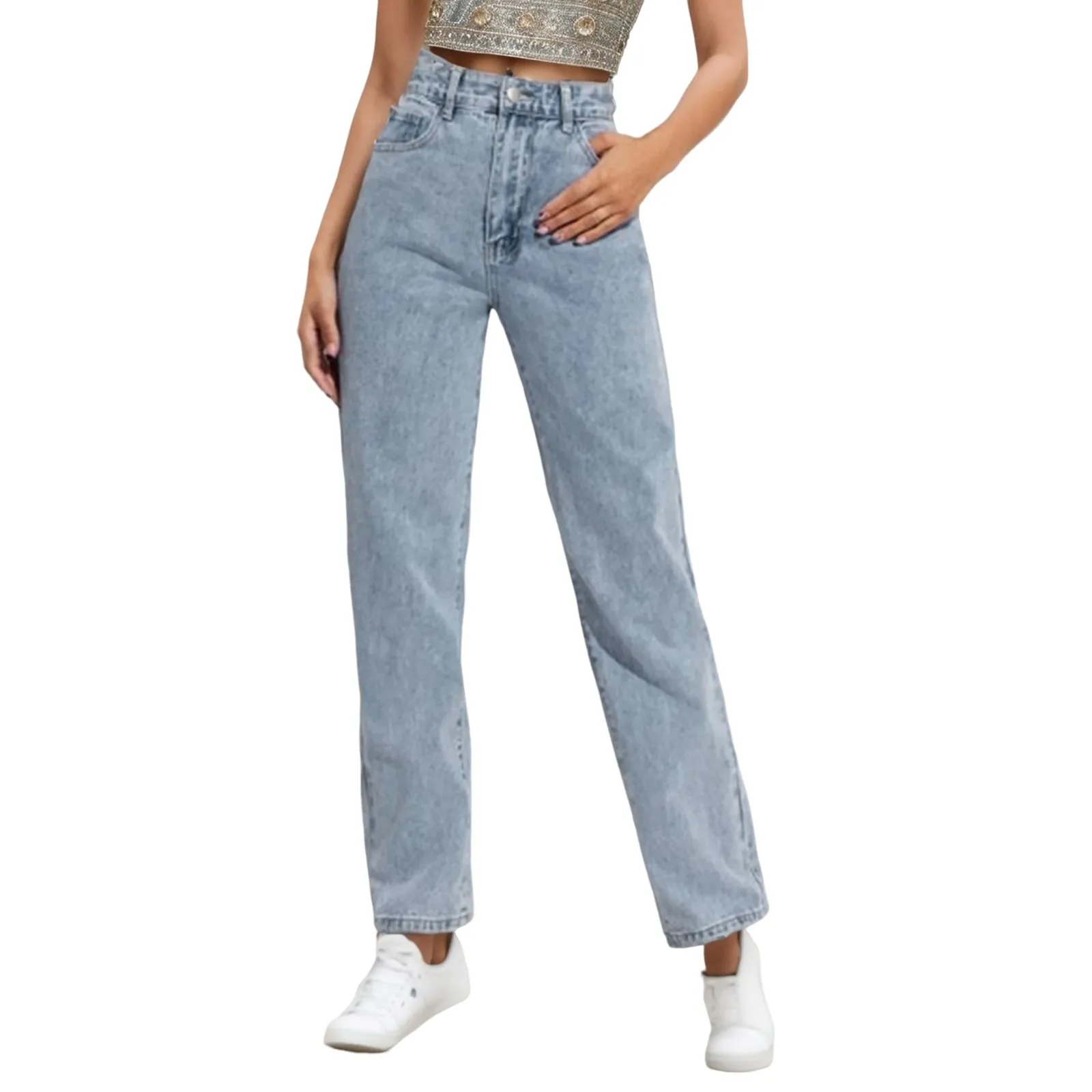 Jean à Jambes Droites Taille Haute pour Femme, Pantalon en Denim, Style Vintage Simple, Décontracté, en Coton, Streetwear, Nouvelle Collection 2024