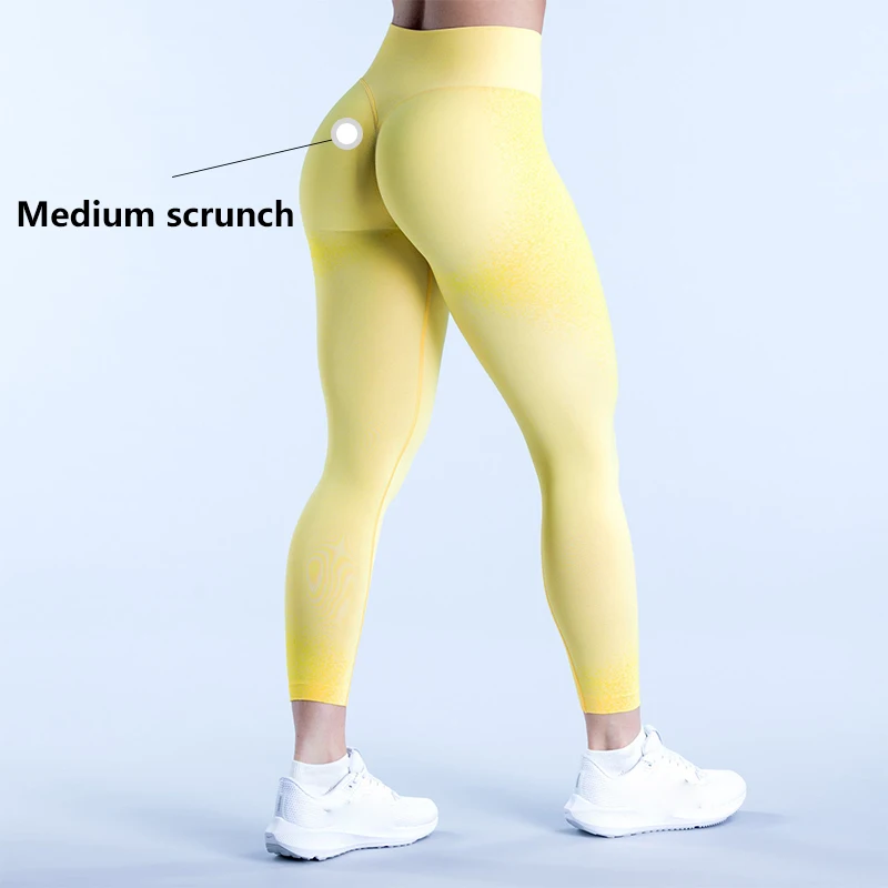 GYM DFYNE Women's Seamless Yoga Leggings with Logo Tight Hip Gym Leggings Fitness Yoga Pants Low Rise Sports Leggings