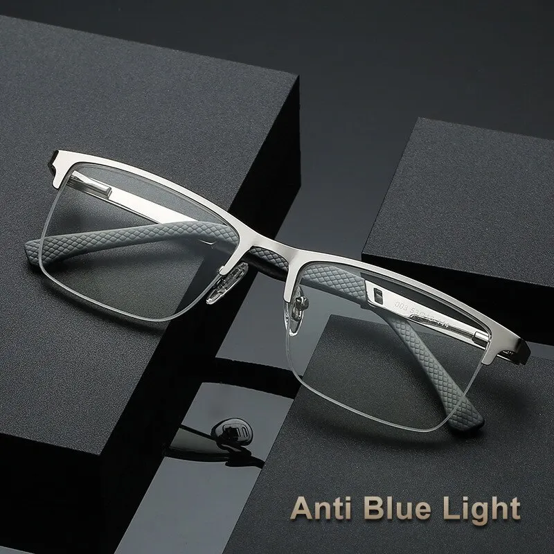 Gafas de lectura para hombre, lentes de lectura de negocios con montura de Metal, óptica, antiluz azul, para presbicia, clase + 0,5 a + 4,0