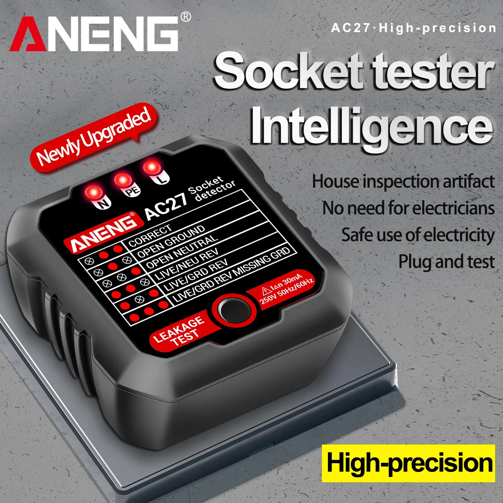 ANENG AC27 Portable Socket Tester EU/US Plug RCD Detector Polarity Phase Ground Checker Home Electrical Wiring Fault Finder