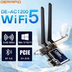 Derapid ac1200 wifiアダプターBluetoothデュアルバンド2.4ghz/5ghz pcieワイヤレスネットワークカードインテルチップデスクトップ用windows7/10/11用