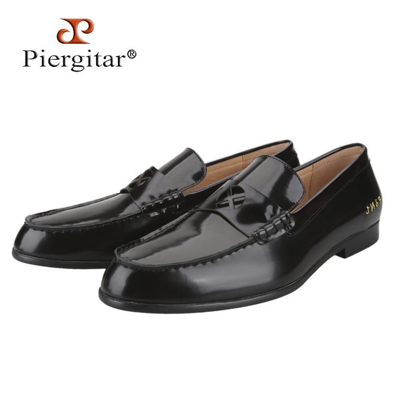 

Piergitar черные мужские лоферы из натуральной кожи ручной работы для праздничной одежды, мокасины в классическом стиле с золотыми инициалами, вышитый каблук