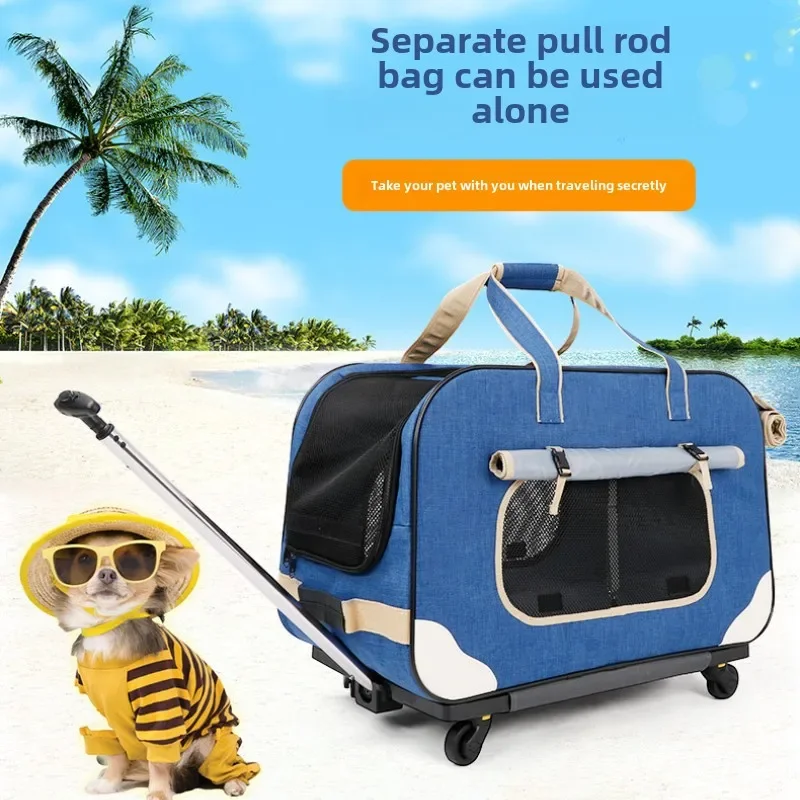 Dog Cat Stroller Pet Four-wheel Folding Trolley Case Cat Trolley Bag Windproof Concealed Dog Bag Pet Stroller