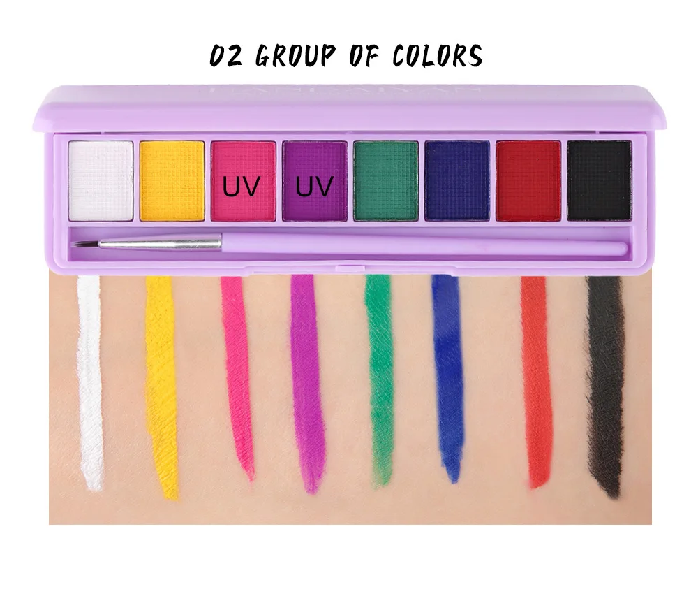 8สี Body Face จิตรกรรม UV Light Neon Pastels Eyeliner Pastel-สีดำ UV Reactive อายไลเนอร์เรืองแสง dark Eye Liner