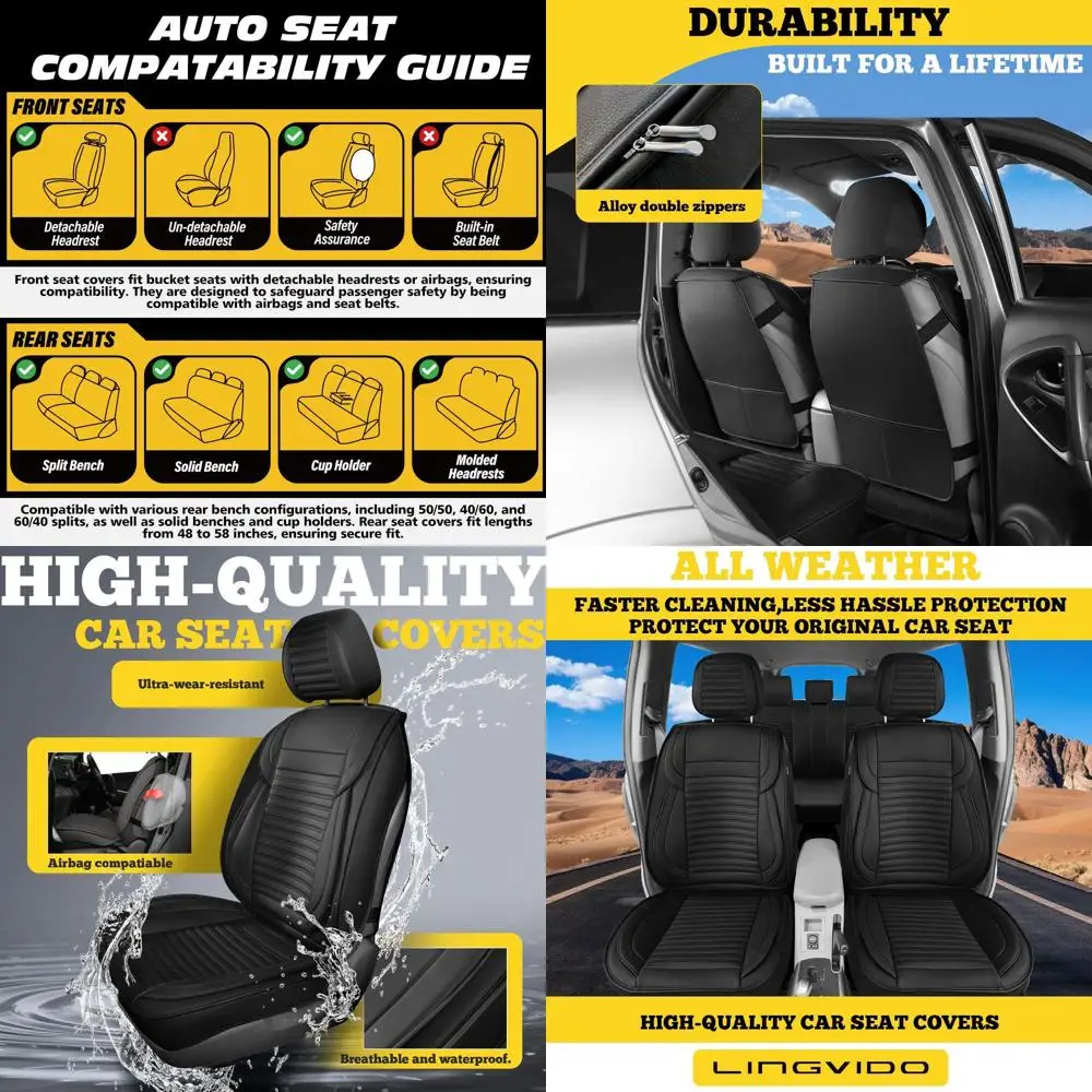 

Breathable Waterproof Faux Leather Universal Car Seat Covers, Anti-Slip for Front Seats, Black Sedan SUV Truck Use