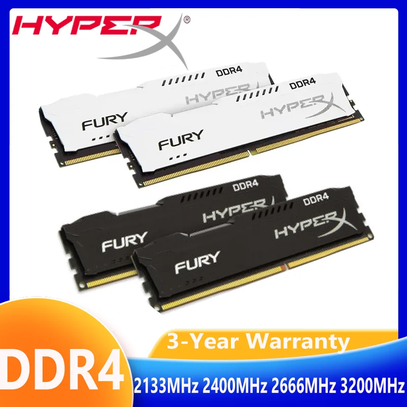

HyperX Fury DDR4 Ram 8GB 16GB 32GB 3600MHz 3200MHz 2666MHz 2400MHz 2133MHz DRAM DIMM 288Pin For Desktop Computer