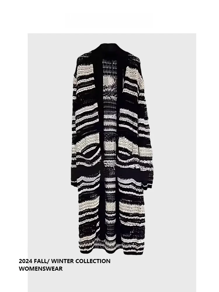 

Forever 2 Autumn New Sle Women's Long Sve Knitted Jaet Splicing Hollow out Design Medium Length Cardigan