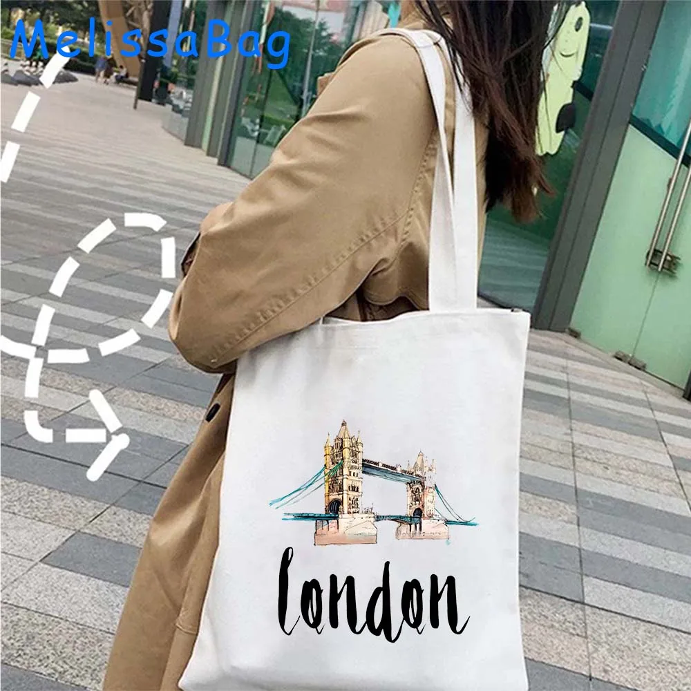 London England United Kingdom UK Flag Big Ben Bus Royal British Union Jack Gift Canvas Shoulder Tote Bag Harajuku Cotton Handbag