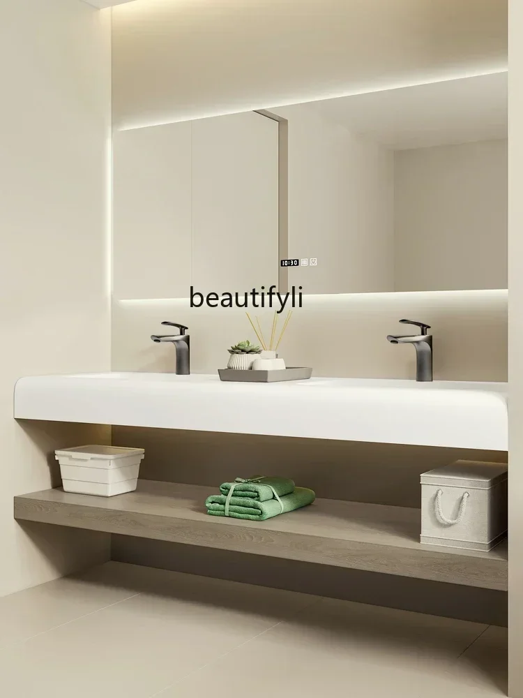 Wash Basin Simple Double Basin Stone Plate Light Luxury Bathroom Cabinet Combination Seamless Ceramic Washbasin