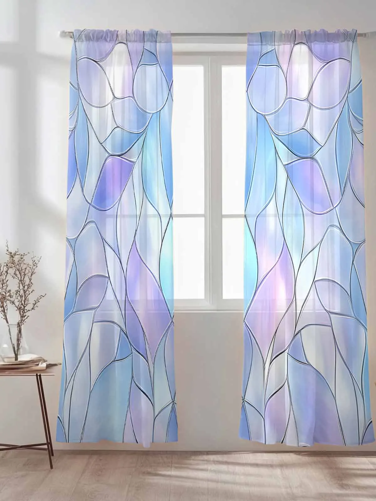 

Splicing Abstraction Stained Glass Fragments Voile Sheer Window Drapes Curtains for Bedroom Living Room