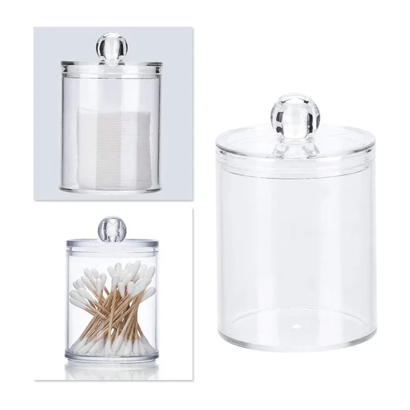 

2pcs Cosmetics Storage Box Makeup Organizer Bathroom Jar Cotton Swab Cotton Pad Jewelry Round Plastic Box Storage Container