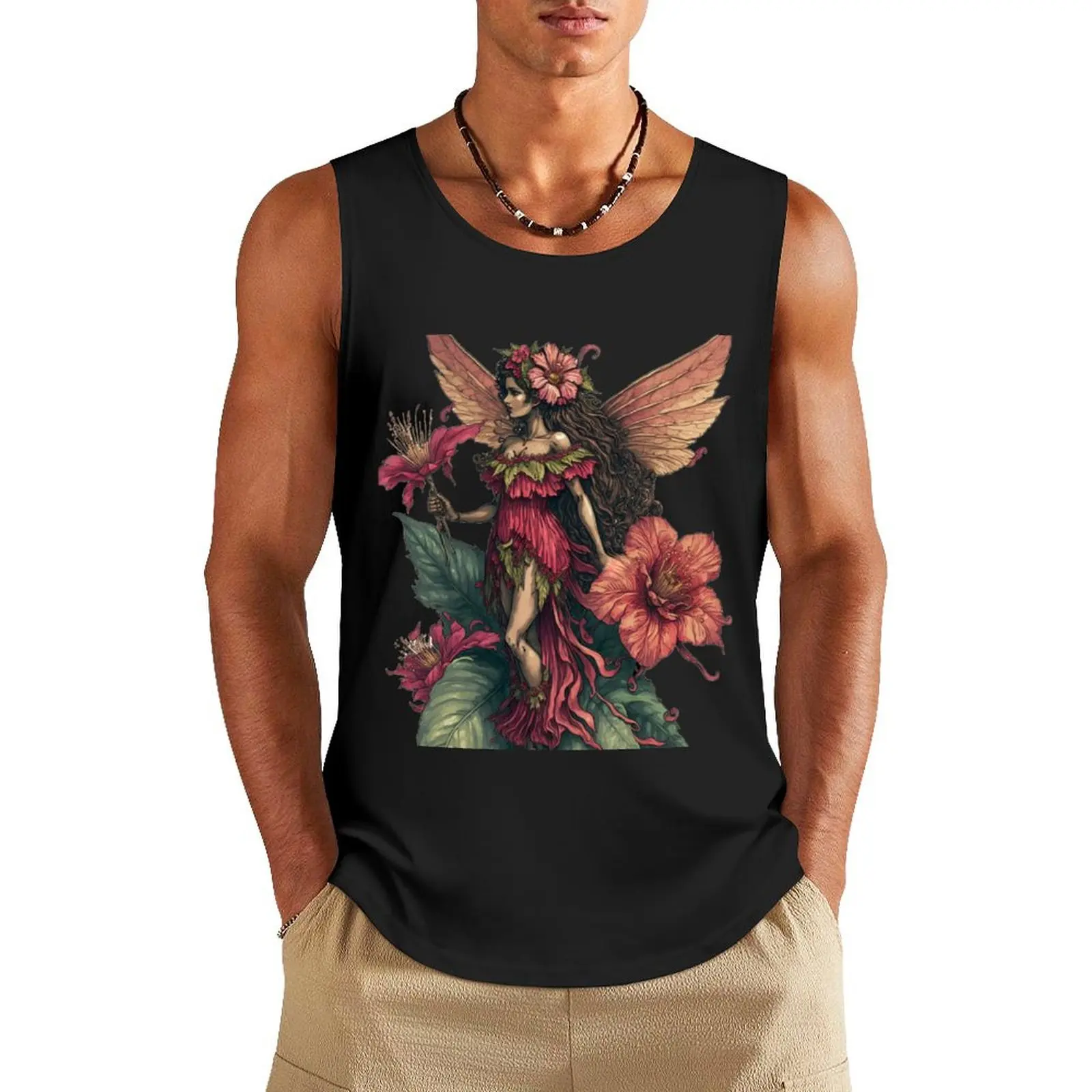 

Hibiscus Flower Fairy Girl Cute Hawaii Cicely Mary Barker Tank Top Top summer Vests gym shirt man
