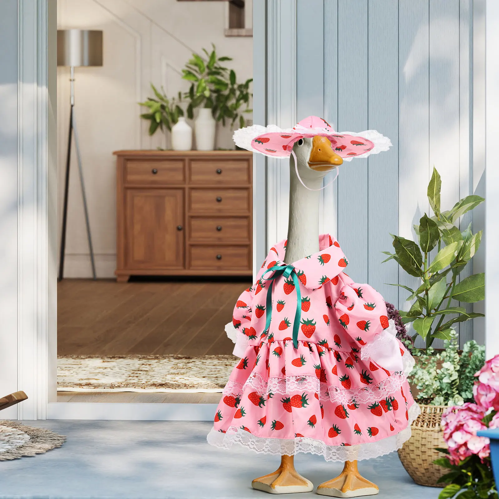 Porch Goose Outfit Goose Statue Skirt Hat Clothes Lawn Goose Costume Goose Dress Cute Funny Outdoor Yard Lawn Patio Decor