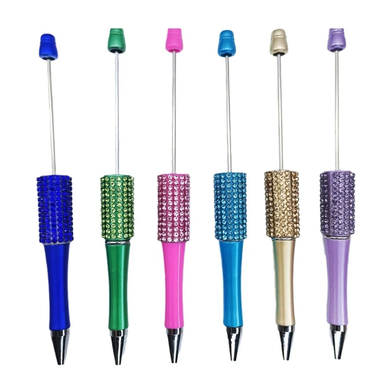 DIYカラフルなビーズ可能なボールペン、ダイヤモンドビーズペン、プラスチック、ライティング、学校、事務用品、表示、12個