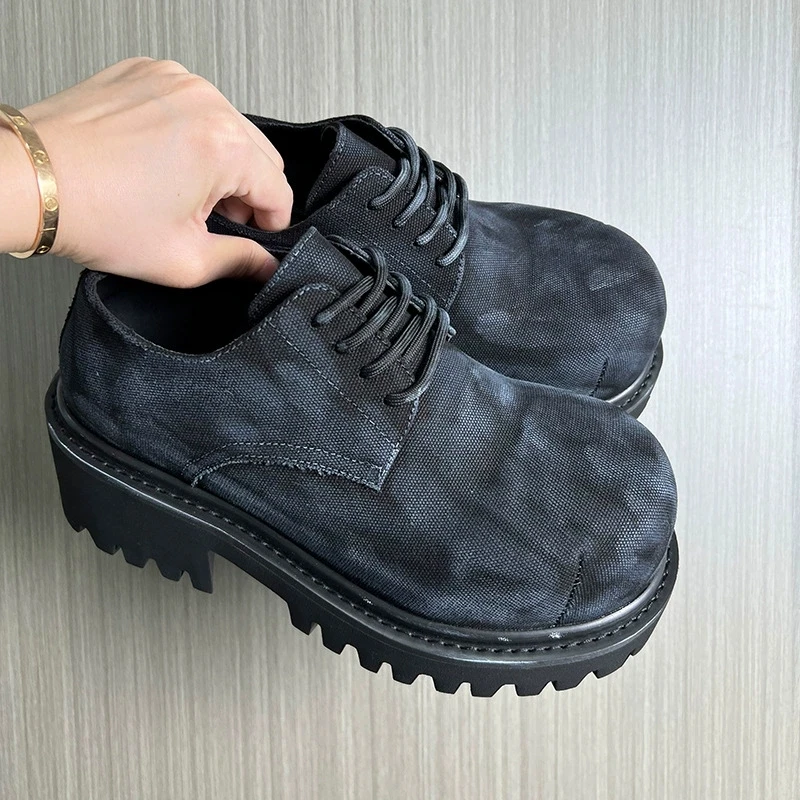 

Men's Canvas Shoes New Summer Breathable British Style Casual Thick Bottom Heightening Derby Shoes Sports Increased Visibil