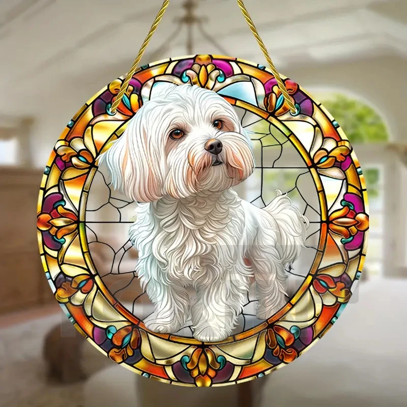 Lively and Cute Pet Dogs Suncatcher, Acrylic Round Translucent Hanging Ornament,Gift for Dogs Lover,House Yard Garden Farm Decor