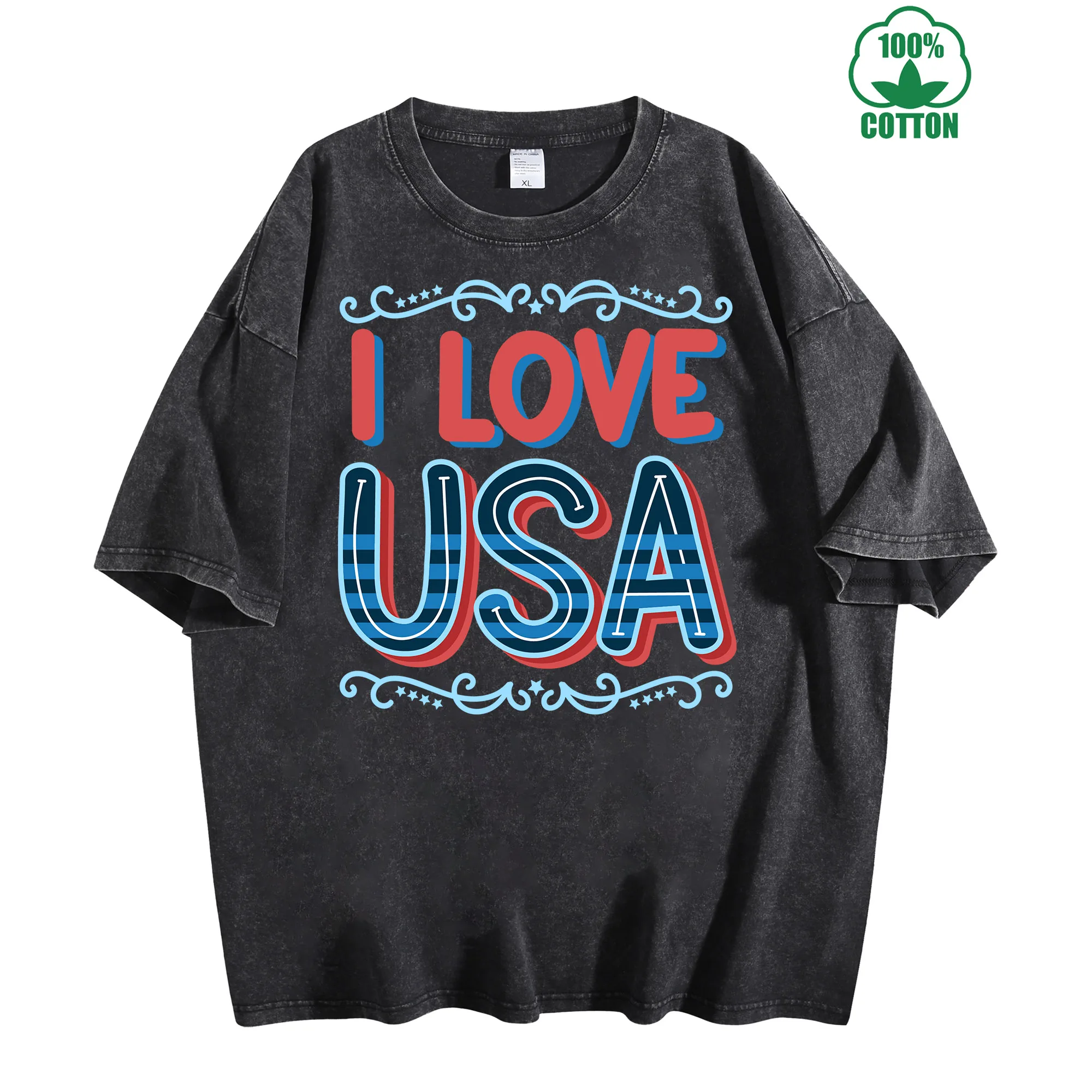 

Love Usa Vintage Washed T-Shirt 230g 100% Cotton Unisex Comfortable Oversized Streetwear
