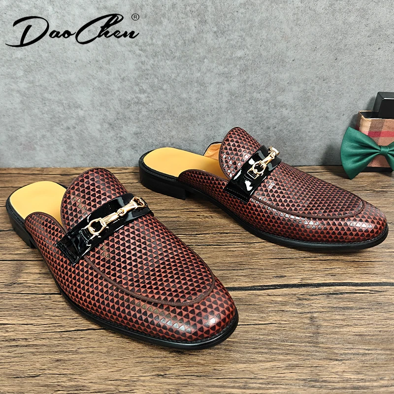 Summer Breathable Shoes Men Fashion Genuine Leather Half Shoes Slip on Moccasins Casual Italian Style Luxury Brand Half Loafers