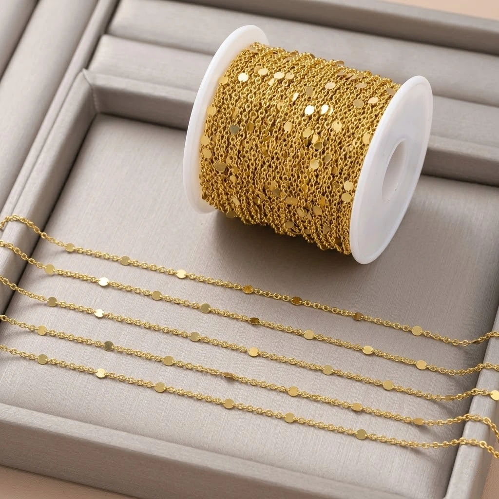 2meters 1.5mm Glitter Golden Brass Cross Link Flat Cable Chains Craft Jewelry Chain for DIY Necklace Bracelet Jewelry Making