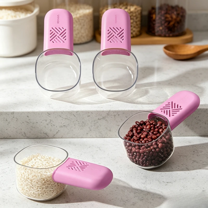 Measuring Rice Scoop with Scale Insect-Proof Grain Spoon with Storage Handle Multifunctional Kitchen Scoop for Rice Beans