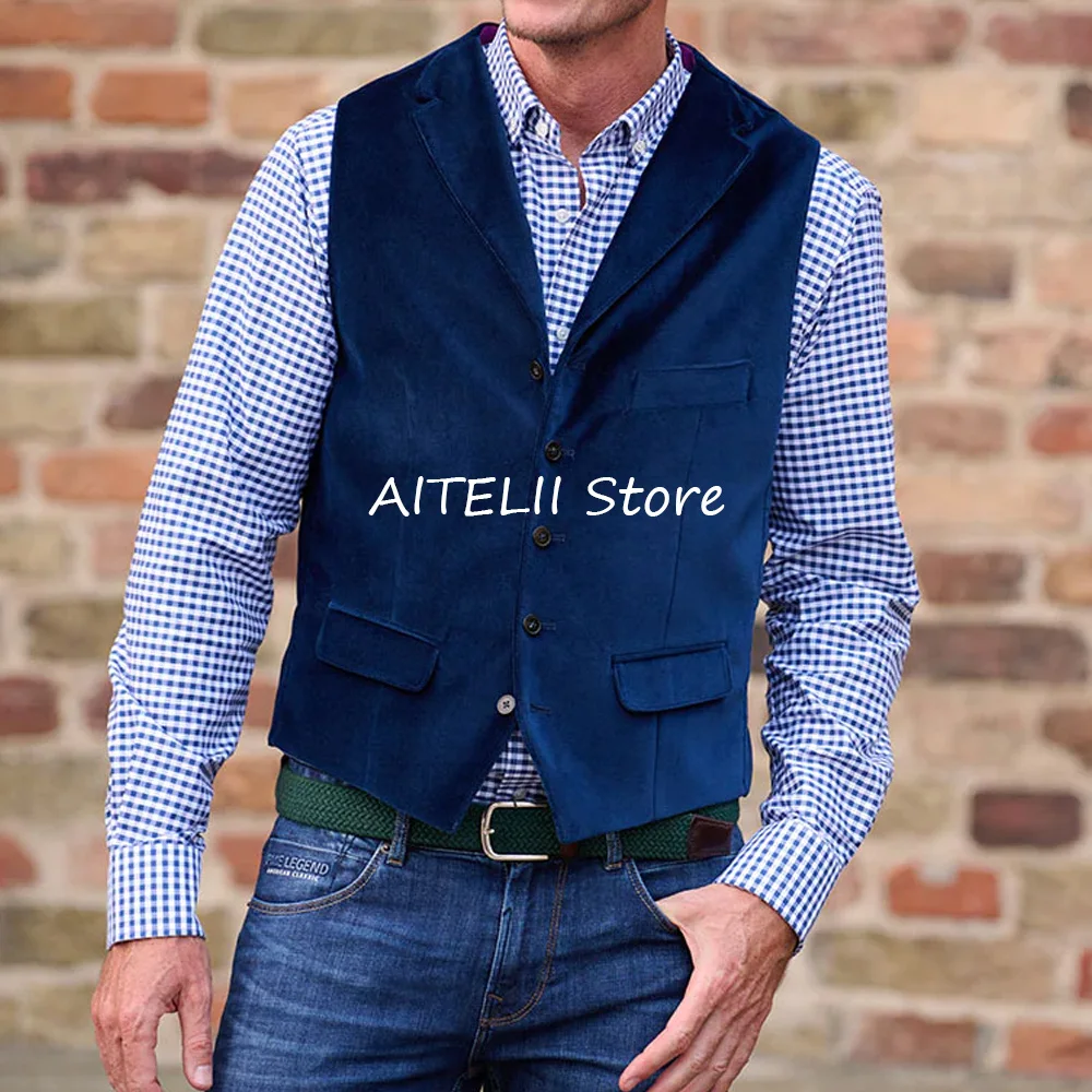 

Элегантный мужской жилет, однобортный повседневный и универсальный костюм с воротником, модные мужские костюмы из бархатной ткани с регулировкой спины и пряжкой