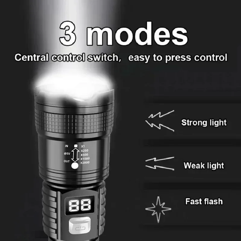 LED Ultra Bright Flashlight, Multifunctional Waterproof Flashlight for Remote Illumination, Rechargeable Outdoor Camping Light