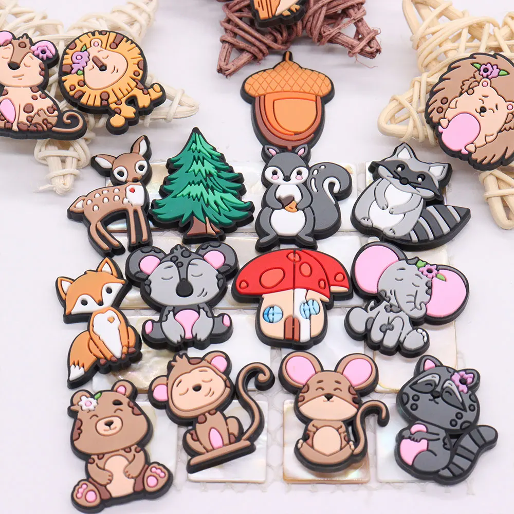 New Arrival 1-18pcs Shoe Charms Elephant Lion Hedgehog Monkey Bear Accessories PVC Shoes Decoration For Wristbands Kids Gift