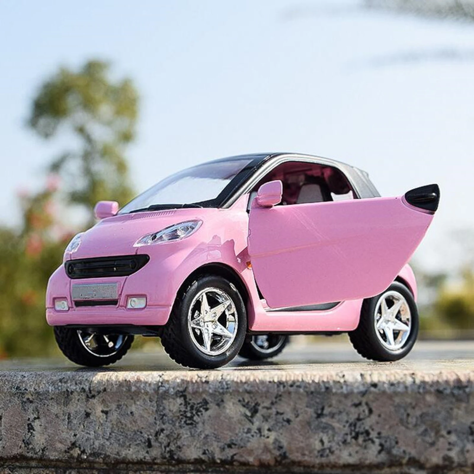 Rosa puxar para trás carro diecast modelo de carro brinquedo colecionável para 1/32 escala smart fortwo aniversário natal presente ano novo