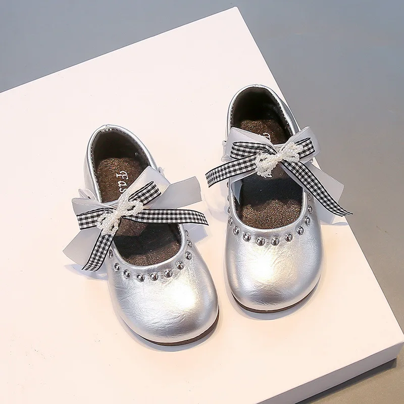 New Spring Autumn Girls Causal Leather Shoes Elegant Bowknot Princess Fashion Children's Flats Wedding Party Kids Dress Shoes