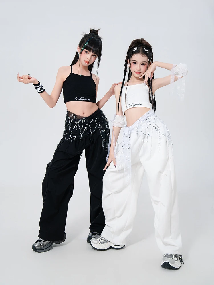 2025 เด็กHip Hop Danceเครื่องแต่งกายสําหรับสาวเสื้อกั๊กกางเกงหลวมStreet Danceเสื้อผ้าแฟชั่นแสดงแจ๊สเต้นรําชุดDQS19714