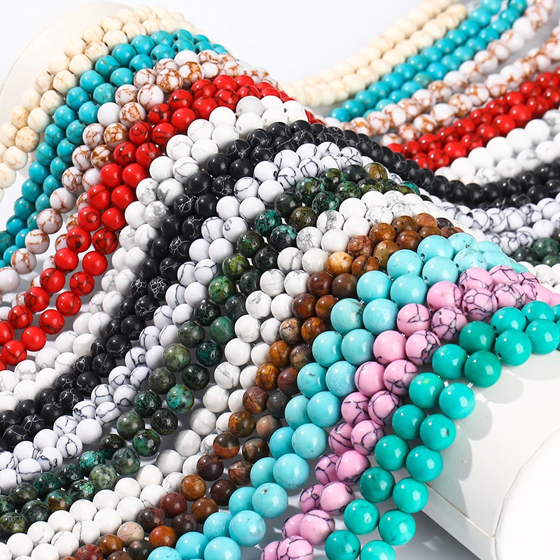 Natural Stone Blue Green Red Turquoise Bead Round Loose Spacer Bead for Jewelry Making DIY Bracelet Necklace Accessory Wholesale