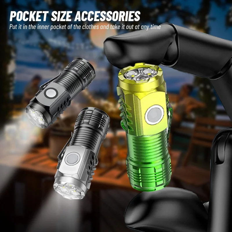 Mini-Taschenlampe, leistungsstarke taktische Taschenlampe, USB wiederaufladbar, multifunktional, wasserdicht, für Camping, Angeln, Jagd, Licht