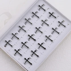 20/40Pieces/Lot Wholesale Black Cross Ring For Women Jesus New Style Men's Trendy Vintage Punk Metal Religious Rings Party Gift