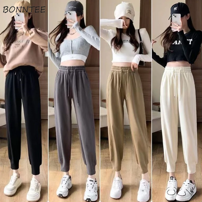 

Harem Pants Women 4 Colors Drawstring All-match Comfortable Solid Simple Pockets Casual Students Clothing Autumn Plus Velvet New